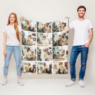 Twelve Photo Collage Family Photo Fleece Blanket