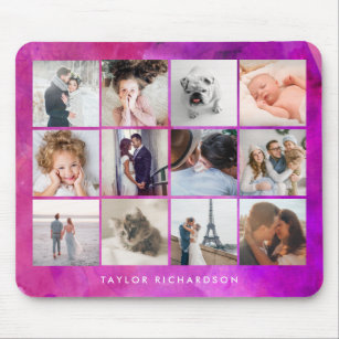 Twelve Photo Collage   Watercolor Magenta Mouse Pad