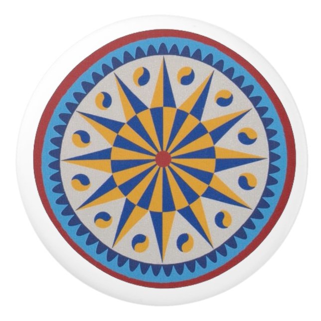 Twelve-Point Star Pennsylvania Dutch Hex Sign Knob (Front)