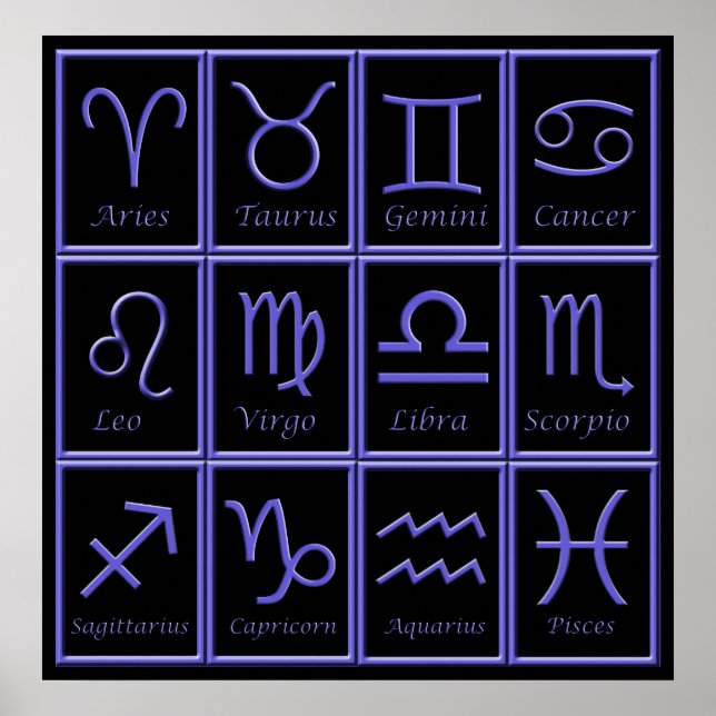 Twelve Purple Zodiac Signs Print (Front)