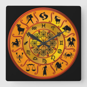 ~ Twelve Signs Of The Zodiac ~ Square Wall Clock