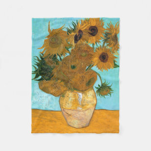 Twelve Sunflowers in a Vase (Still-Life Painting) Fleece Blanket