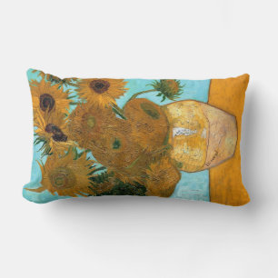 Twelve Sunflowers in a Vase (Still-Life Painting) Lumbar Cushion