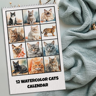 Twelve Watercolor Cats Calendar