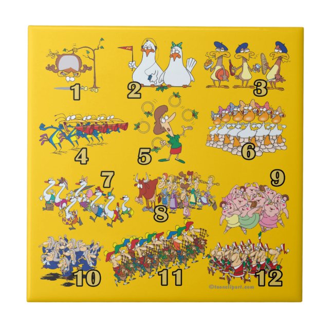 twelves days christmas song cartoon ceramic tile (Front)