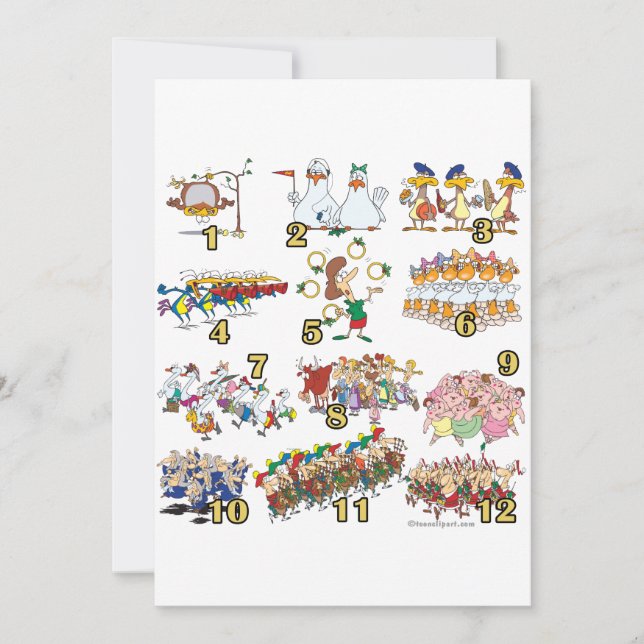 twelves days christmas song cartoon holiday card (Front)