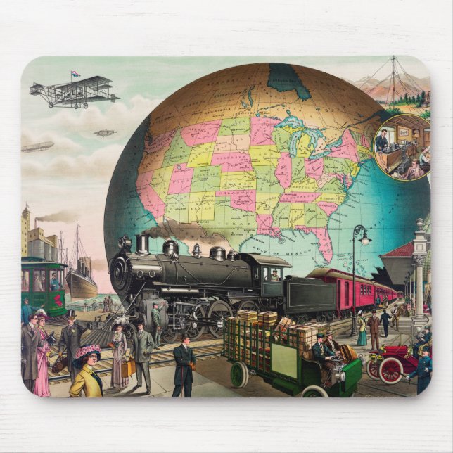 Twentieth Century Transportation, Vintage 1910 Mouse Pad (Front)