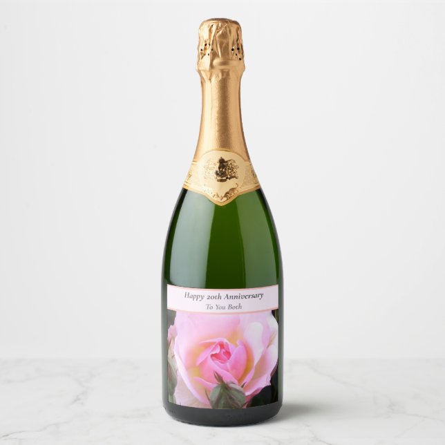 Twentieth Wedding Anniversary Perfect English Rose Sparkling Wine Label (Front)