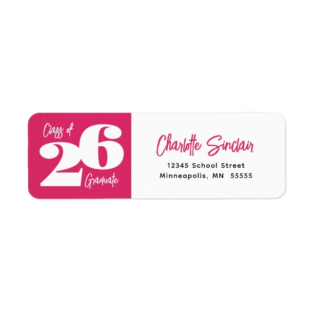 Twenty 26 Graduate Pink Return Address Label (Front)