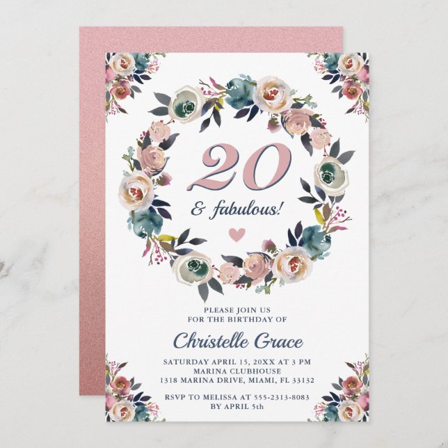 Twenty and Fabulous 20th Birthday Party Invitation (Front/Back)
