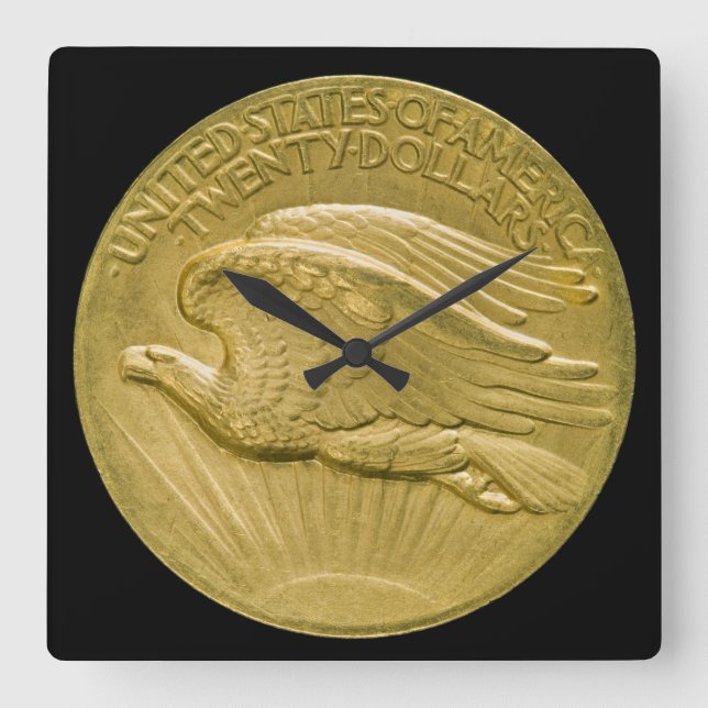 Twenty Dollar Gold Piece Double Eagle Money 1907 Square Wall Clock (Front)