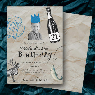 Twenty First 21st Birthday Custom Photo Modern Man Invitation