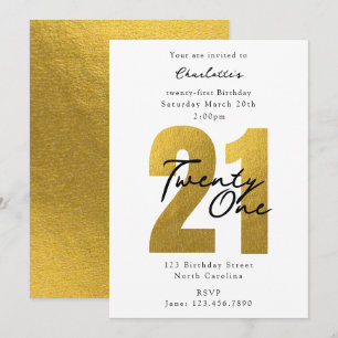 Twenty First 21st Birthday Luxury Gold Modern Invitation