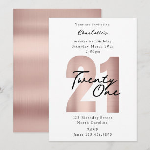 Twenty First 21st Birthday Rose Gold Modern Invitation