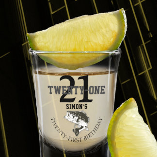 Twenty First Birthday Bass Fishing Themed 21 Shot Glass