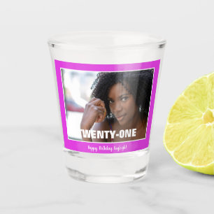 Twenty First Birthday Photo Hot Pink Shot Glass