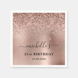 Twenty First Birthday Rose Gold Glitter Name Napkin