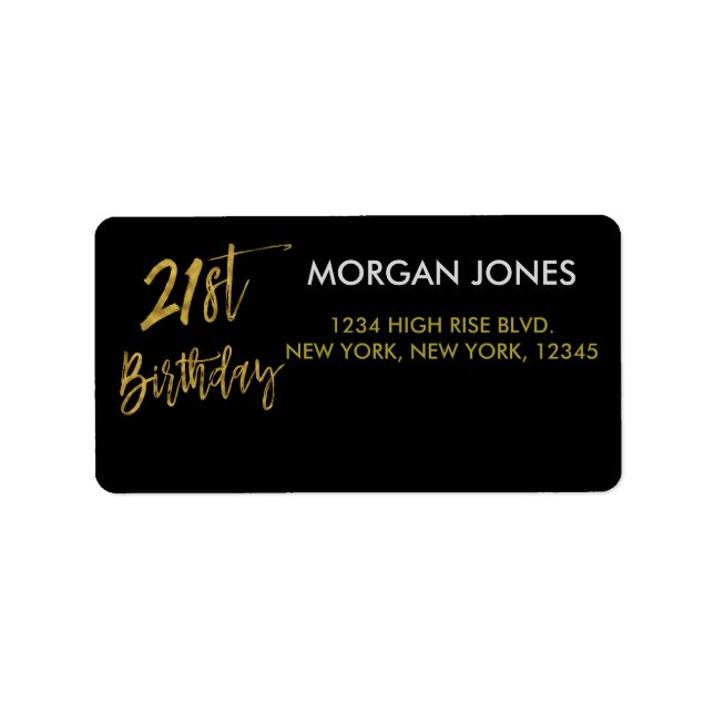 Twenty First Gold Foil Birthday Address Label (Front)