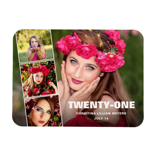 Twenty-First Happy Birthday 4 Photo Collage Magnet (Horizontal)