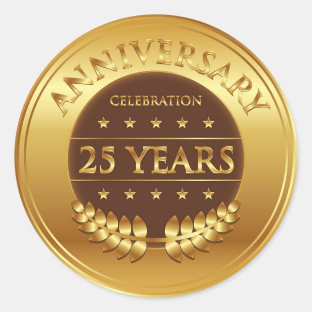 Twenty Five Years Anniversary With Gold Laurel Classic Round Sticker (Front)