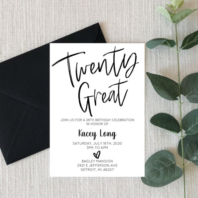 Twenty Great 28th Twenty Eighth Birthday Invitation (Creator Uploaded)