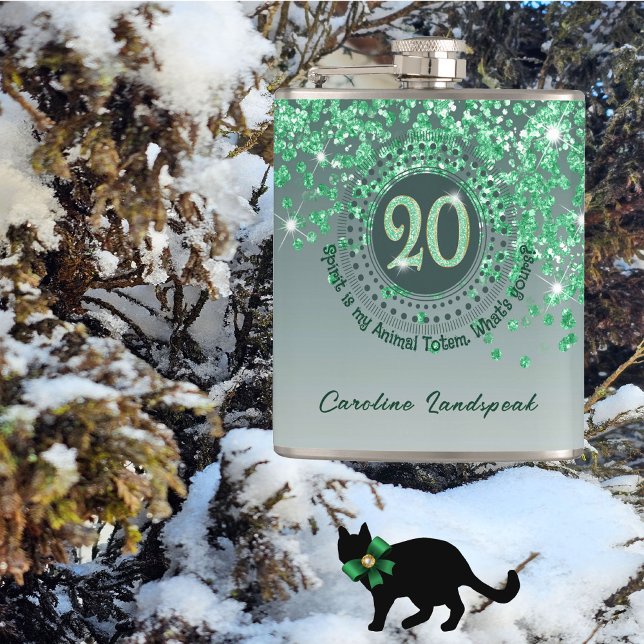 Twenty & Green Glitter & Drinking Quote Hip Flask (Creator Uploaded)
