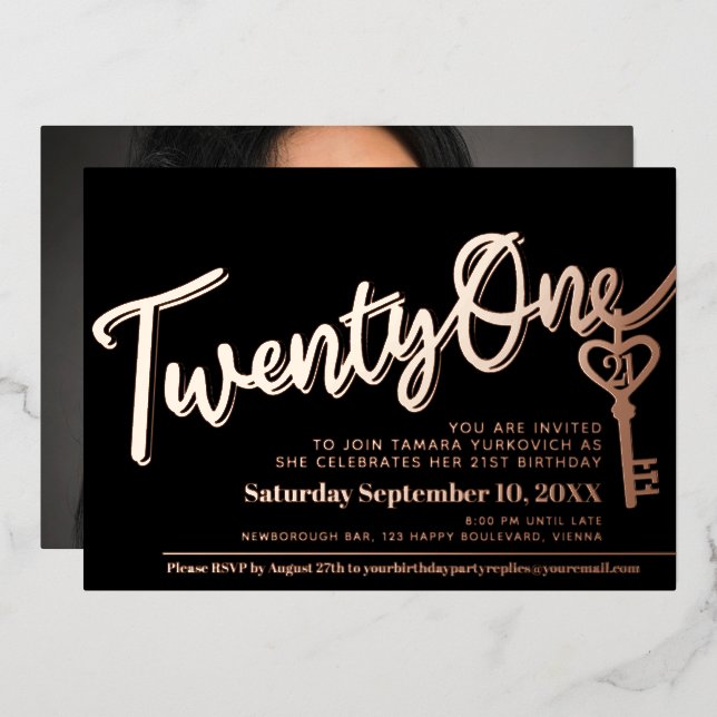 Twenty One 21st Birthday key black gold photo (Front/Back)