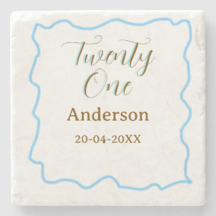twenty one birthday blue golden spanish border nam stone coaster