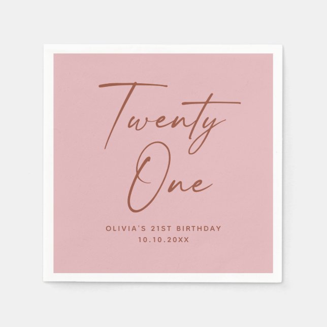 Twenty One Birthday | Dusty Rose Pink Elegant Napkin (Front)