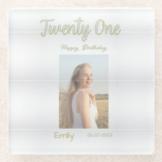 twenty one birthday green photo ombre girl grey tr glass coaster
