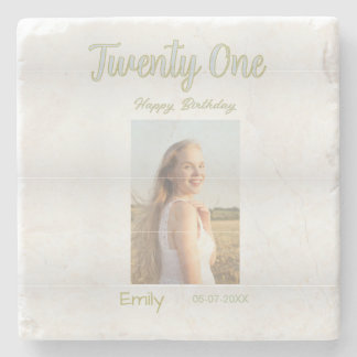twenty one birthday green photo ombre girl grey tr stone coaster