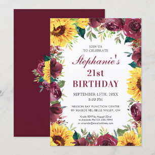Twenty One Birthday Party Sunflower Floral Invitation