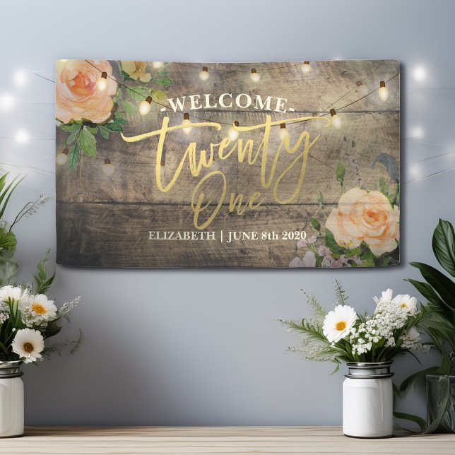 Twenty One Birthday Party Wood Flower String Light Banner (Creator Uploaded)