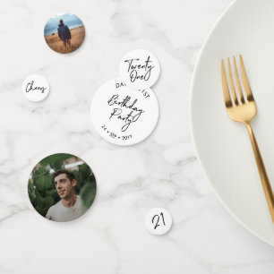 Twenty One Black, White Modern 21st Birthday Photo Confetti