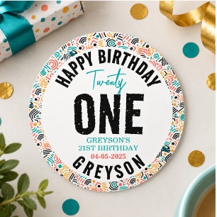 Twenty one Colourful Geometric 21st Birthday Classic Round Sticker