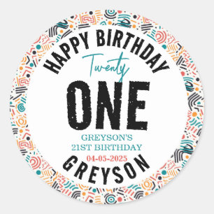 Twenty one   Colourful Geometric 21st Birthday Classic Round Sticker