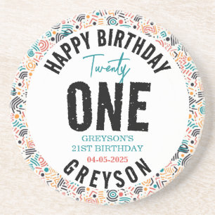 Twenty one Colourful Geometric 21st Birthday Coaster