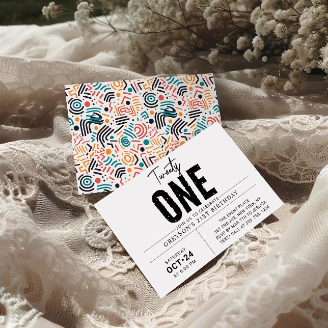 Twenty one | Colourful Geometric 21st Birthday  Invitation (Creator Uploaded)
