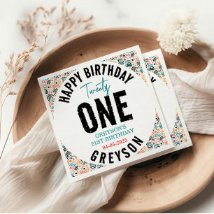 Twenty one   Colourful Geometric 21st Birthday Napkin