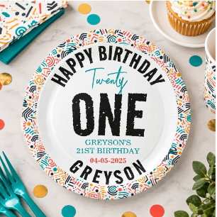 Twenty one Colourful Geometric 21st Birthday Paper Plate