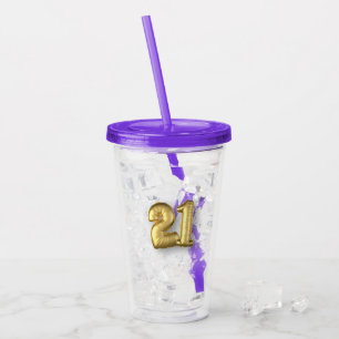 Twenty One Gold Balloon Acrylic Tumbler