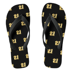 Twenty One Gold Mylar Birthday Balloons on Black Thongs