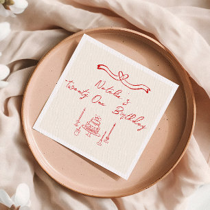 Twenty One Hand Written Drawn Cake Bow Birthday Napkin