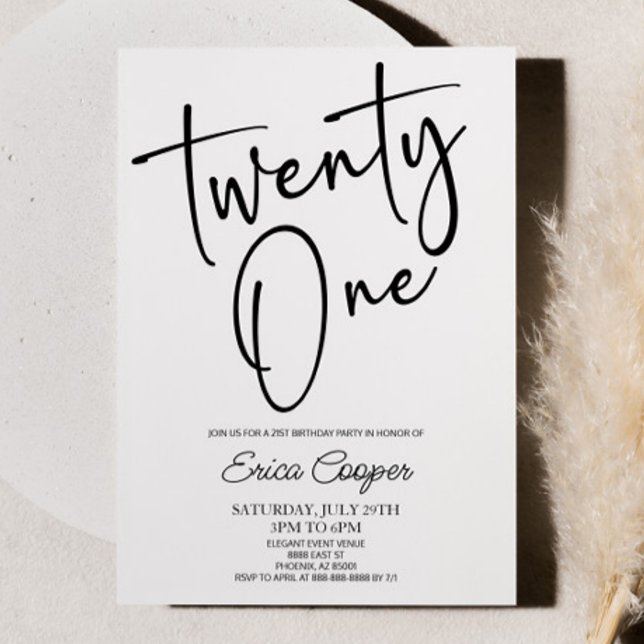 Twenty One Minimal Elegant 21st Birthday Party Invitation (Creator Uploaded)