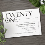 Twenty One | Modern Black and White 21st Birthday Invitation<br><div class="desc">Modern 21st birthday invitations with large heading "twenty one" text in an accent font. Off-centre design with a simple black and white colour scheme.</div>
