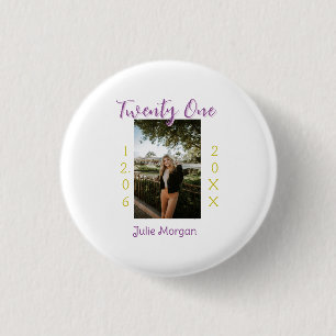twenty one photo birthday pink purple girl boy nam 3 cm round badge