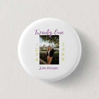 twenty one photo birthday pink purple girl boy nam 3 cm round badge
