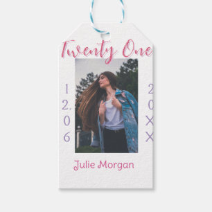 twenty one photo birthday pink purple girl boy nam gift tags