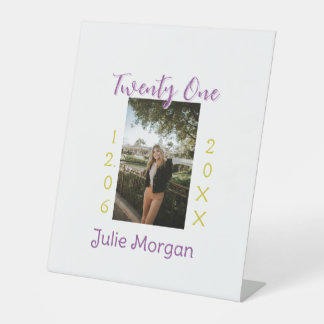 twenty one photo birthday pink purple girl boy nam pedestal sign