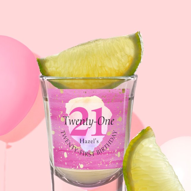 Twenty One Pretty Rose Pink Pretty Birthday Party  Shot Glass (Creator Uploaded)